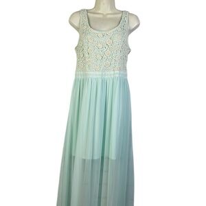 LC Lauren Conrad Misses Garden Blooms Mint White Pieced Lace Bodice Maxi Dress